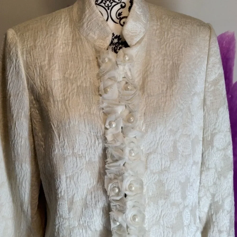 Lena Gabrielle White Long Formal Jacket with Embellishments. Stunning!!